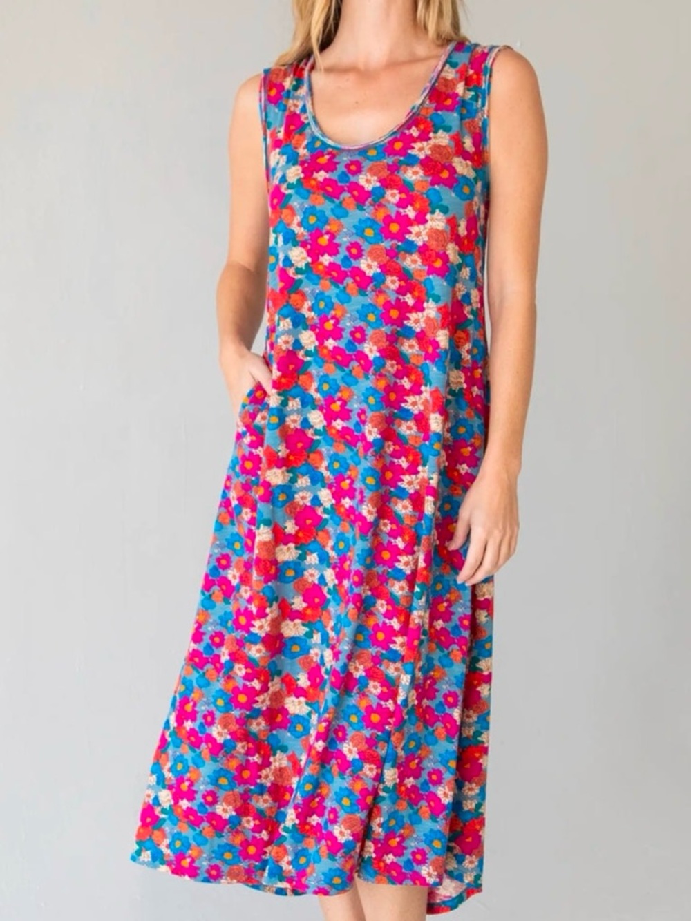 Natural Life Dress Women's Floral Hangout Cotton Midi Boho Hippie Flower Medium